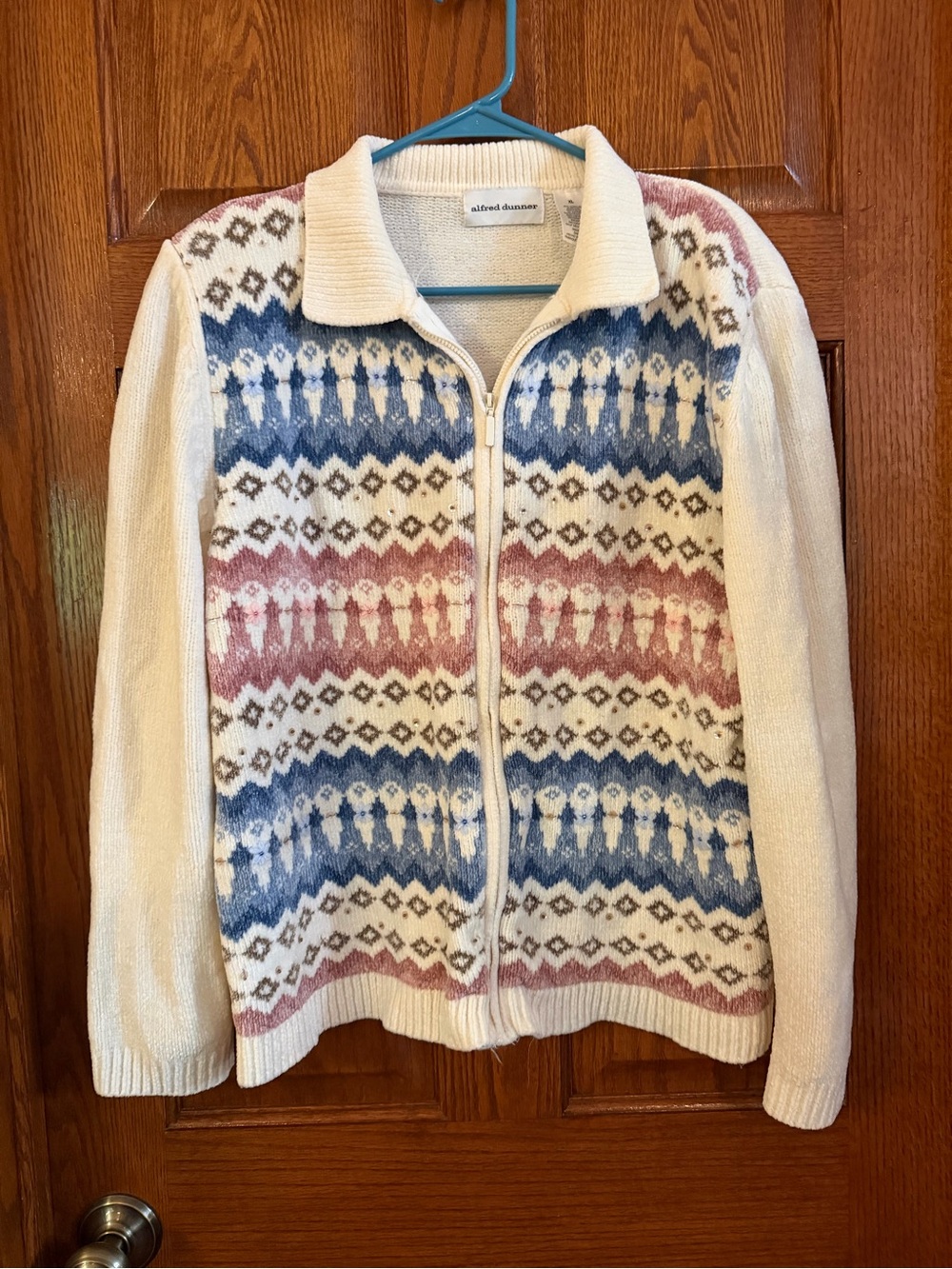 Alfred Dunner Zip Front Chenille Sweater XL Beading And Sequins